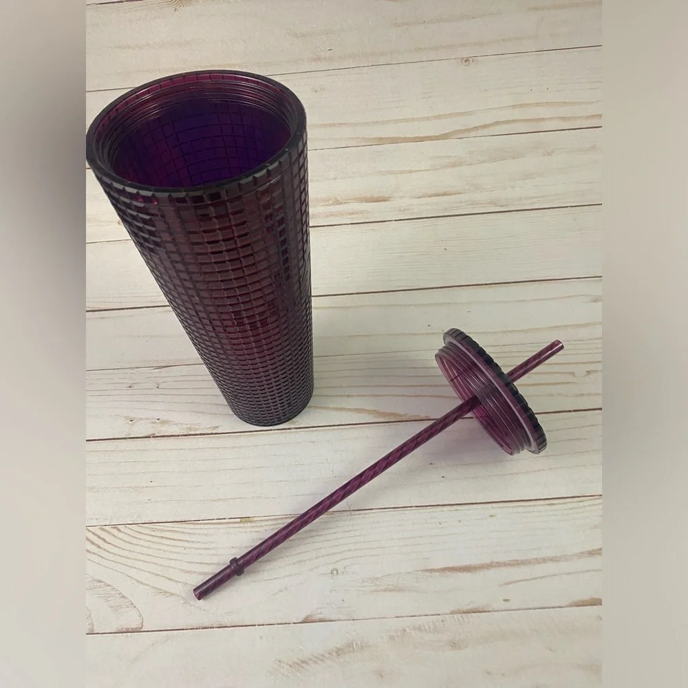 Starbucks Studded Plum Purple Grid Disco Holiday Cold Cup Tumbler 24oz - Picture 6 of 8